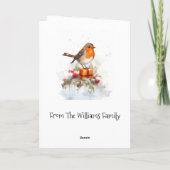 Kerst Robin en bessen in de Sneeuwfamilie Kaart (Achterkant)