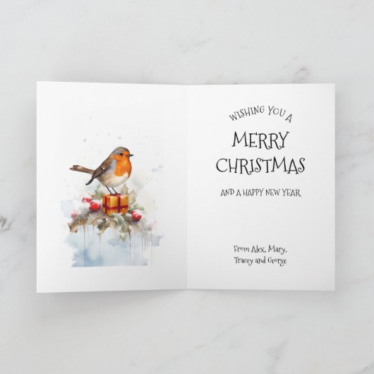 Kerst Robin en bessen in de Sneeuwfamilie Kaart (Binnen)