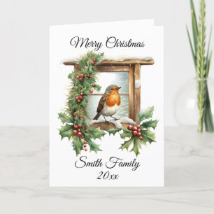 Kerst Robin en Holly Kaart