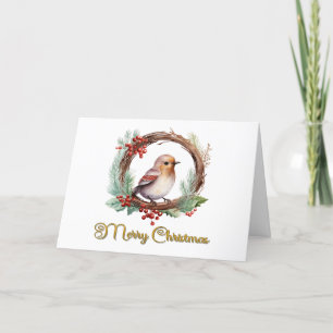Kerst Robin Floral krans Groeten Kaart