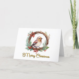 Kerst Robin Floral krans Groeten Kaart