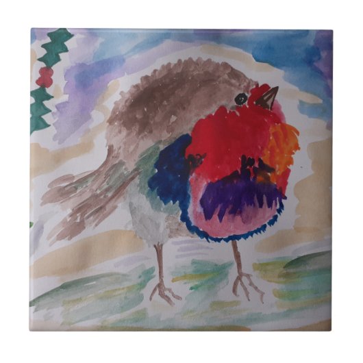 Kerst Robin Keramische Tegel Tegeltje (Voorkant)