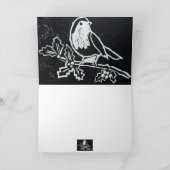 Kerst Robin met Holly in zwart-wit Feestdagen Kaart (Binnen)