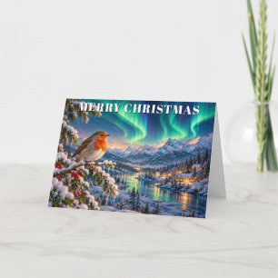 Kerst Robin Noordelijke Licht Winter Wonderland Feestdagen Kaart