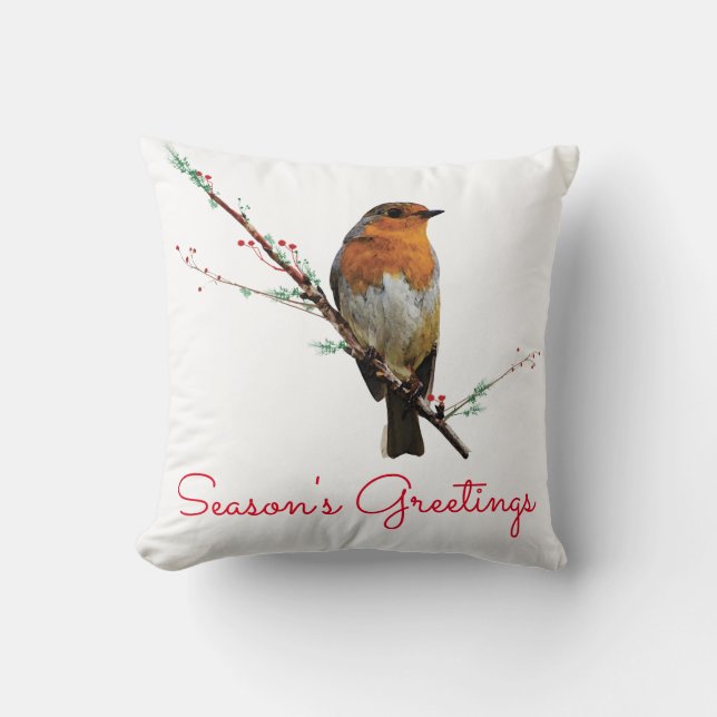 Kerst Robin op Boomtak Kussen (Voorkant)