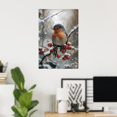 Kerst Robin Print, Vintage Winter Vogel Kunst Poster (Thuiskantoor)