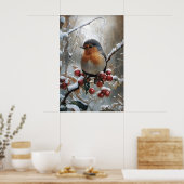 Kerst Robin Print, Vintage Winter Vogel Kunst Poster (Keuken)
