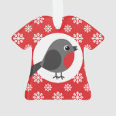 Kerst Robin Sneeuwvlokken Rood Ornament (achterkant)