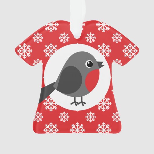 Kerst Robin Sneeuwvlokken Rood Ornament (voorkant)