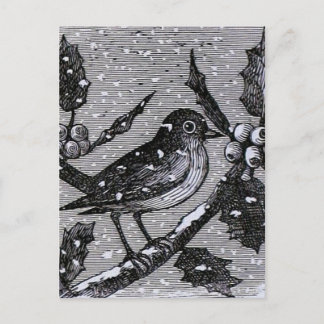 Kerst Robin Vintage graveren Feestdagenkaart
