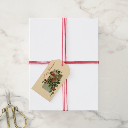 Kerst Robins en Holly Cadeaulabel (Met Touw)