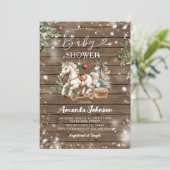 Kerst Rocking Horse Rustic Wood Baby shower Kaart (Staand voorkant)