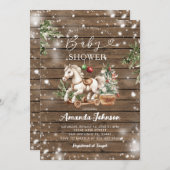 Kerst Rocking Horse Rustic Wood Baby shower Kaart (Voorkant / Achterkant)