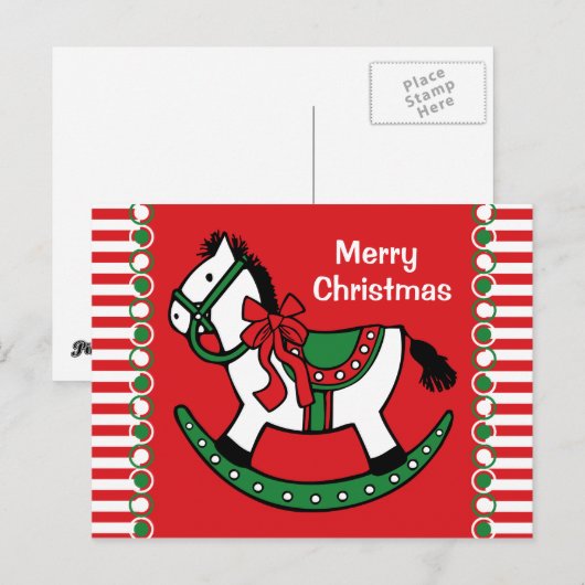Kerst Rocking Paard Custom Feestdagenkaart (Voorkant / Achterkant)