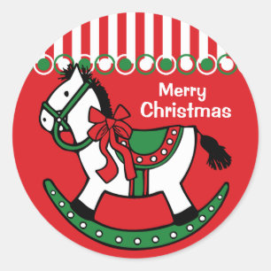 Kerst Rocking Paard Custom Ronde Sticker