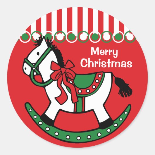 Kerst Rocking Paard Custom Ronde Sticker (Voorkant)