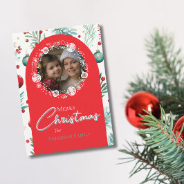 Kerst Rode Arch Botanische Groene Pine Naalden Feestdagenkaart