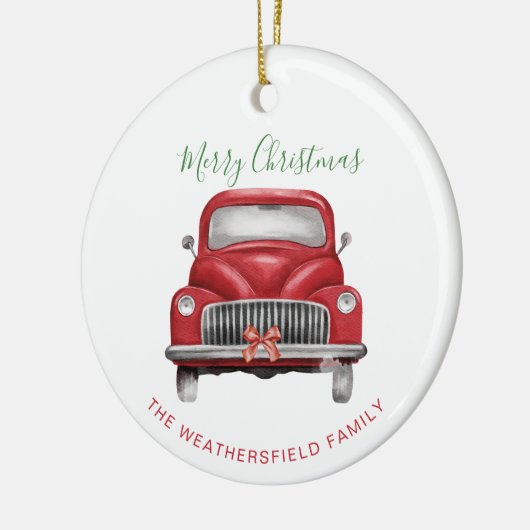Kerst rode auto script elegante vakantie keramisch ornament (Links)