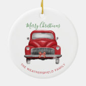 Kerst rode auto script elegante vakantie keramisch ornament (Achterkant)