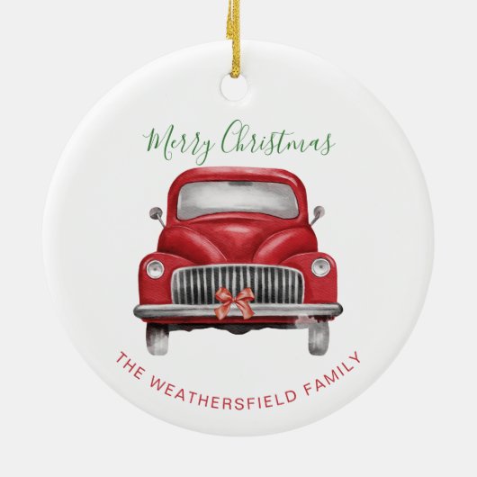 Kerst rode auto script elegante vakantie keramisch ornament (Achterkant)