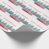 Kerst  rode auto sneeuwlandschap cadeaupapier (Hoek)