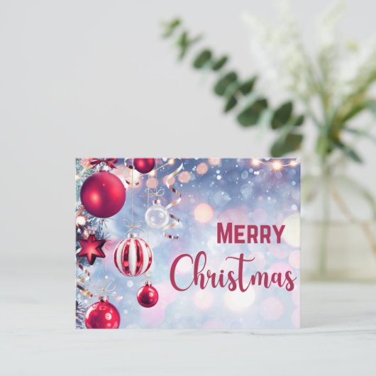 Kerst Rode Baubles Hanging Merry Christmas Feestdagenkaart (Staand voorkant)