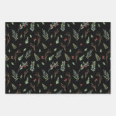 Kerst Rode Berry Botanische Waterverf Zwart Inpakpapier Vel (Voorkant 2)