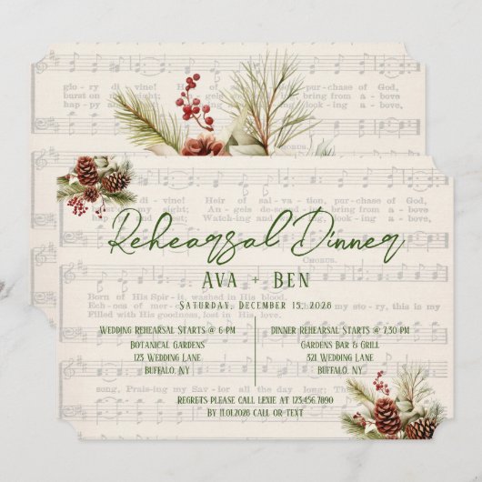 Kerst Rode Berry PineCone repetitie diner Kaart (Voorkant / Achterkant)