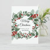 Kerst Rode Bes Kranz Uitnodiging (Staand voorkant)