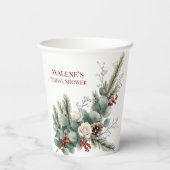 Kerst Rode Bes Witte Rozen Bruidsfeest Papieren Bekers (Achterkant)