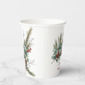 Kerst Rode Bes Witte Rozen Bruidsfeest Papieren Bekers (Rechts)