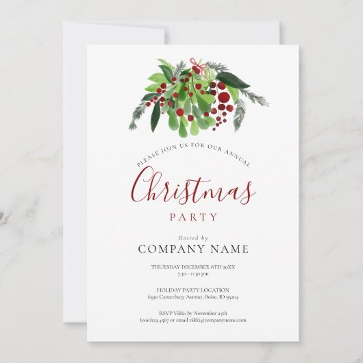 Kerst Rode Bessen Bedrijfs Kerstfeest Kaart (Voorkant)