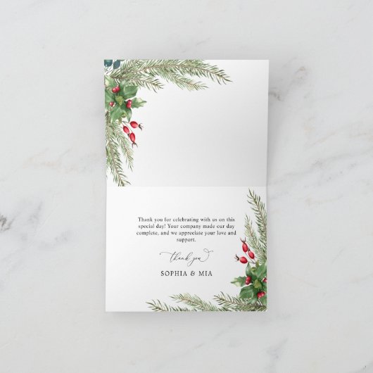 Kerst rode bessen bruiloft dank u kaart (Binnen)