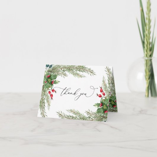 Kerst rode bessen bruiloft dank u kaart (Voorkant)