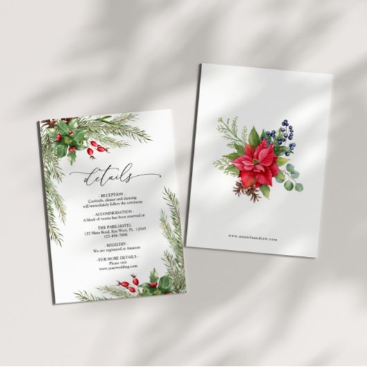 Kerst rode bessen bruiloft details behuizing informatiekaartje