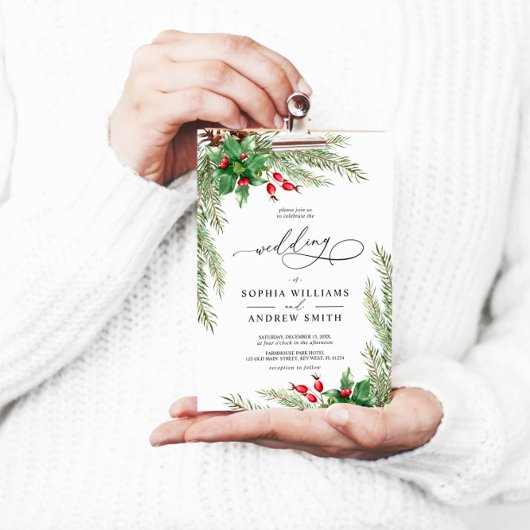 Kerst rode bessen bruiloft kaart