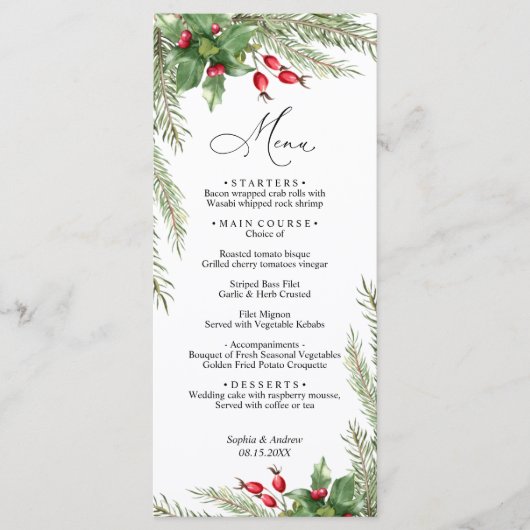 Kerst Rode bessen Bruiloft Menu (Voorkant)