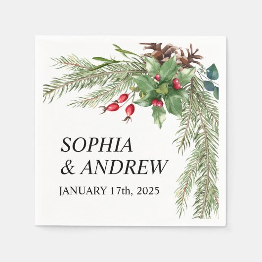 Kerst rode bessen bruiloft servetten (Voorkant)