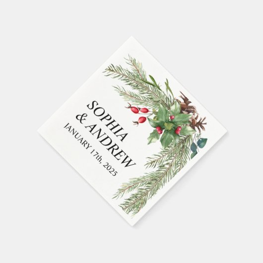 Kerst rode bessen bruiloft servetten (Hoek)