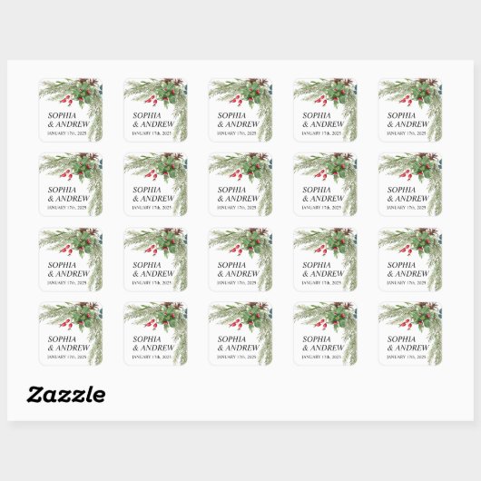 Kerst rode bessen bruiloft Sticker (Vel)