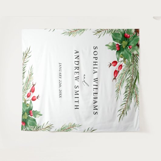 Kerst rode bessen bruiloft wandtapijt wandkleed (Voorkant (horizontaal))