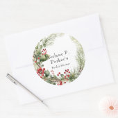 Kerst Rode Bessen Dennen Bruiloft Feest Ronde Sticker (Envelop)