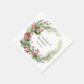 Kerst rode bessen dennennaalden krans bruiloft servet (Hoek)