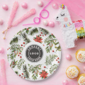 Kerst rode bessen groen bedrijf Logo Papieren Bordje (Feest)