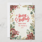 Kerst rode bessen groen feestdagenkaart (Voorkant)