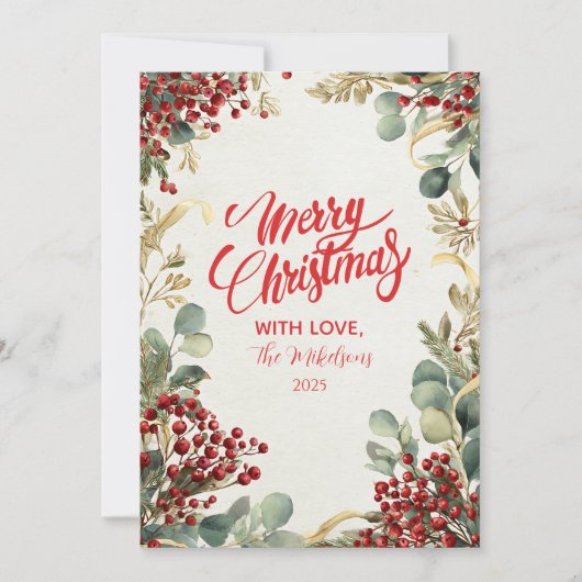 Kerst rode bessen groen feestdagenkaart (Voorkant)
