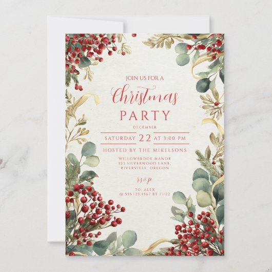 Kerst rode bessen groen kaart (Voorkant)