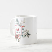 Kerst rode bessen groen monogram koffiemok (Voorkant links)