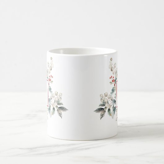 Kerst rode bessen groen monogram koffiemok (Center)