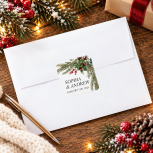 Kerst Rode Bessen Huwelijkssticker Vierkante Sticker